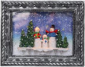 img 4 attached to Музыкальная рамка с водяным шаром Wondise - глиттерное рождественское украшение со снежинками на батарейках и с возможностью питания через USB - дизайн семьи снеговиков.