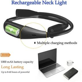 img 2 attached to 🔦 YOKELLMUX Neck Book Light: Hands-Free Rechargeable Reading Lamp for Bedtime, Knitting, Camping, and Running - 3 Colors & Bendable Arms, Long Lasting (Black)