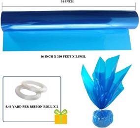 img 3 attached to 🎁 Blue Clear Cellophane Wrap Roll - 200ft x 16in x 2.5Mil - Ideal for Gift Baskets, Flowers & Christmas Presents - Includes 2-Roll Ribbon