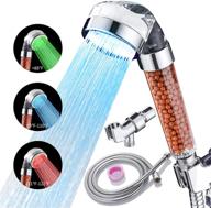 led shower head set with color changing, filter filtration, high pressure, water saving spray, handheld showerheads with hose and base for dry skin and hair, temperature-controlled shower heads logo