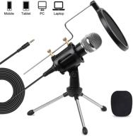 🎙️ 3.5mm pc mobile condenser studio microphone with tripod stand & pop filter: perfect for chatting, skype, youtube, recording, gaming, podcasting on mobile, pc, mac, iphone, and notebook logo