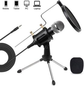 img 4 attached to 🎙️ 3.5mm PC Mobile Condenser Studio Microphone with Tripod Stand & Pop Filter: Perfect for Chatting, Skype, YouTube, Recording, Gaming, Podcasting on Mobile, PC, Mac, iPhone, and Notebook