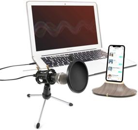 img 2 attached to 🎙️ 3.5mm PC Mobile Condenser Studio Microphone with Tripod Stand & Pop Filter: Perfect for Chatting, Skype, YouTube, Recording, Gaming, Podcasting on Mobile, PC, Mac, iPhone, and Notebook