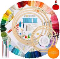 beginner embroidery kit: 100 color threads, 5 bamboo embroidery hoops, 2 11.8 inches aida cloth, cross stitch hand embroidery needlepoint supplies logo
