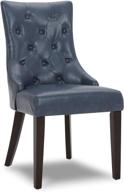 chita tufted mid-century modern dining chairs – dark blue leather upholstered kitchen chairs with padded seats logo