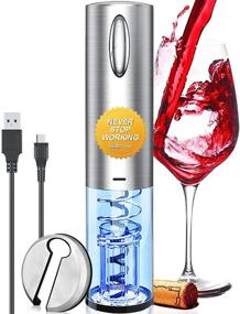 img 4 attached to Rechargeable Electric Wine Opener with Foil Cutter - Automatic Corkscrew Bottle Opener for Wine Lovers - Stainless Steel, USB Built-in Battery, and Charge Cable - Ideal Gift for Wine Enthusiasts