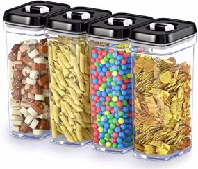 img 4 attached to 🥫 Dwëllza Kitchen Airtight Food Storage Containers with Lids – 4 Piece Set - Clear Pantry Organization and Storage Containers for Food BPA-Free - Keeps Food Fresh & Dry