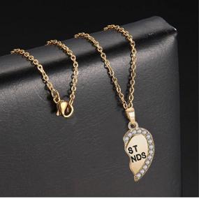 img 2 attached to 👯 ODETOJOY Best Friends Necklace Set - 2 BFF Broken Heart Rhinestone Pendant with Engraved Letters - Bestfriends Jewelry