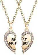 👯 odetojoy best friends necklace set - 2 bff broken heart rhinestone pendant with engraved letters - bestfriends jewelry logo