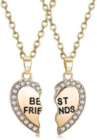 img 4 attached to 👯 ODETOJOY Best Friends Necklace Set - 2 BFF Broken Heart Rhinestone Pendant with Engraved Letters - Bestfriends Jewelry