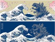 🌊 japanese cotton fabric set: famous 'godzilla and hokusai's great wave' tenugui cloths (set of 2) logo