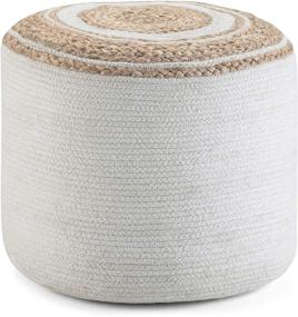 img 3 attached to 🪑 SIMPLIHOME Serena Round Pouf: Natural Cotton Upholstered Footstool with Hand Braided Jute – Versatile for Living Room, Bedroom, and Kids Room Décor