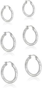 img 3 attached to 💎 Set of 3 Sterling Silver Hoop Earrings in 3mm Diamond-Cut Round Design, Range of Sizes from 15mm to 25mm