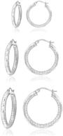 💎 set of 3 sterling silver hoop earrings in 3mm diamond-cut round design, range of sizes from 15mm to 25mm logo