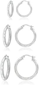 img 4 attached to 💎 Set of 3 Sterling Silver Hoop Earrings in 3mm Diamond-Cut Round Design, Range of Sizes from 15mm to 25mm