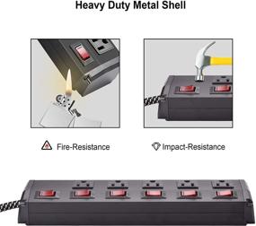 img 1 attached to Эффективная сетевая полоса: 5-розеточный защитный удлинитель с индивидуальными выключателями 💡 и оплетенным удлинительным шнуром 14AWG, 6 футов - идеально подходит для офисов, домов, отелей