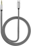 [apple mfi certified] lightning to 3.5mm aux cord nylon braided audio cable for car/home stereo/headphone/speaker compatible with iphone 11/11 pro/xs/xr/x 8 7 6/ipad/ipod (silver) logo