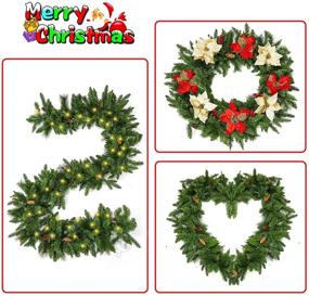 img 2 attached to 🎄 Christmas Garland with Lights - 9ft Pre-lit Artificial Pine Garland, Waterproof Battery Operated Lighted Decorations for Indoor/Outdoor, Home Xmas Holiday Mantel Front Door Décor