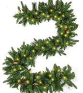 🎄 christmas garland with lights - 9ft pre-lit artificial pine garland, waterproof battery operated lighted decorations for indoor/outdoor, home xmas holiday mantel front door décor logo