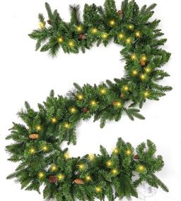 img 4 attached to 🎄 Christmas Garland with Lights - 9ft Pre-lit Artificial Pine Garland, Waterproof Battery Operated Lighted Decorations for Indoor/Outdoor, Home Xmas Holiday Mantel Front Door Décor