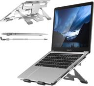 💻 ventilated ergonomic aluminum adjustable laptop stand for macbook, alienware, air pro, dell xps & more- supports up to 40 lbs - silver logo