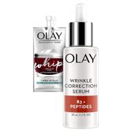 revitalize skin with olay collagen peptides wrinkle correction serum + whip face moisturizer travel set logo