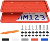 aujen silicone license plate frames for us standard car (set of 2), 100% street legal license plate cover, rattle-proof & easy installation, red license plate holder logo