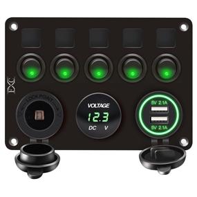 img 3 attached to 🌊 Waterproof Blue LED FXC 5 Gang Rocker Switch Panel with Dual USB Slot Socket 5V 4.2A + Cigarette Lighter + Voltmeter for Marine Boat Car Rv Truck Vehicles 12-24V (5B Green)