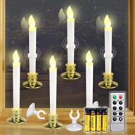 🕯️ kithouse 6 set christmas window candles lights: battery-operated led taper candles with timer, flameless, gold holders, suction cups – includes 12 batteries logo