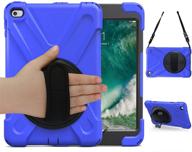 📱 kids ipad mini 4/5 case, tsq shockproof rugged full body silicone rubber protective case with swivel stand, hand strap, shoulder strap - blue, for 7.9 inch ipad mini 5th generation logo