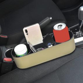 img 1 attached to Iokone Coin Side Pocket Console Side Pocket Leather Cover Car Cup Holder Auto Front Seat Organizer Cell Mobile Phone Holder (Slim-Beige)