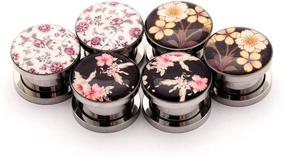 img 1 attached to 🌸 Vintage Floral and Flower Screw on Picture Plugs - Set of 3 Pairs (Styles 5, 1, and 4) - All Included