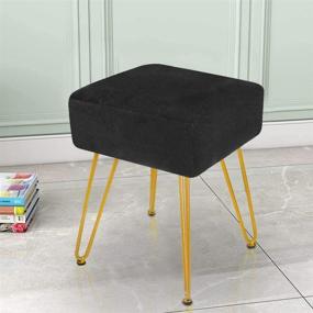 img 1 attached to 💺 GRUNEN WOLKEN Velvet Footrest Stool Ottoman Square with Golden Metal Legs - Safe and Stable Black Stool for Living Room Bedroom or Dressing Table