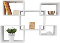 set of 5 square floating shelves - modern wall mounted rustic décor for bathroom, bedroom, living room & more - includes screws and anchors - white logo