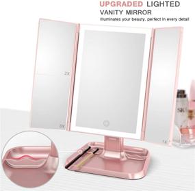 img 1 attached to 💄 Enhanced Makeup Experience: Trifold Mirror with Lights - 3 Color Lighting Modes, 72 LED Vanity Mirror for Perfect Makeup Application with 1x/2x/3x Magnification, Touch Control Design, Portable High Definition Cosmetic Lighted Up Mirror