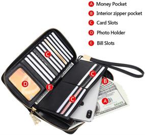 img 2 attached to Black Leather Zip Around Wallets for Women - Genuine Leather RFID Blocking with 17 Card Slots - Gift Box Packaging - Long Ladies Purses with Zipper Coin Pocket - Clutch Wallets with Wristband