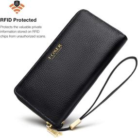 img 1 attached to Black Leather Zip Around Wallets for Women - Genuine Leather RFID Blocking with 17 Card Slots - Gift Box Packaging - Long Ladies Purses with Zipper Coin Pocket - Clutch Wallets with Wristband