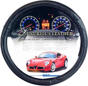 img 2 attached to 🖤 Black Leather Steering Wheel Cover - Alpena 10214