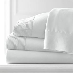 img 3 attached to SouthShore FINE LIVING Vilano Pleats 4-Piece Extra Deep Pocket Sheet Set: Premium Quality, Shrinkage-Free, Easy Care Sheets in Bright White for Queen Size Beds