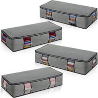 📦 4-pack grey extra-large foldable under bed storage containers with strong handle, metal zipper, clear window - thick fabric underbed storage bins логотип