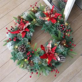 img 1 attached to 🎄 Large 24-Inch Pre-lit Christmas Wreath for Front Door, Battery Operated LED Lights, Artificial Outdoor Holiday Xmas Decorations