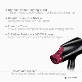 img 3 attached to 💇 Panasonic Nanoe Compact Hair Dryer EH-NA27-K - 1400W Portable Hair Dryer with Folding Handle and QuickDry Nozzle for Fast Drying, Promotes Healthy-Looking Hair (Black/Pink)