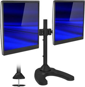 img 3 attached to 🖥️ Mount-It! Dual Monitor Stand - Free Standing Double Arm Desk Mount for 21-27 Inch Computer Screens - Heavy Duty Full Motion Adjustable Arms - VESA 75 100 Compatible - Includes Grommet Base