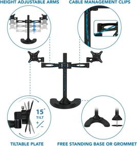 img 2 attached to 🖥️ Mount-It! Dual Monitor Stand - Free Standing Double Arm Desk Mount for 21-27 Inch Computer Screens - Heavy Duty Full Motion Adjustable Arms - VESA 75 100 Compatible - Includes Grommet Base