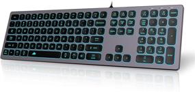 img 4 attached to 💻 POWZAN Space Gray Aluminum Backlit Wired Keyboard - Slim Chiclet Style, Compatible with Apple iMac, MacBook, Mac and PC, USB Keyboard with Numeric Keypad, RGB Lighted Keys