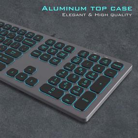 img 3 attached to 💻 POWZAN Space Gray Aluminum Backlit Wired Keyboard - Slim Chiclet Style, Compatible with Apple iMac, MacBook, Mac and PC, USB Keyboard with Numeric Keypad, RGB Lighted Keys