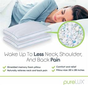 img 2 attached to 🌟 PURElux Twin Pack: 2 Shredded Memory Foam Cluster Pillows with Gel, Pressure Relief - 20 X 28 inches