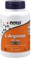 пищевая добавка now с l-аргинином 500 мг - капсулы аминокислоты, предшественника оксида азота (100 штук) логотип