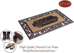 img 3 attached to A1 Home Collections A1HOME200029 A1HC Rubber & Coir Dirt Trapper Heavyweight Large Welcome Doormat with Floral Border, 23" x 38