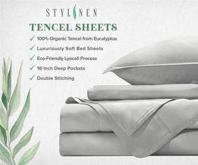 img 1 attached to 🛏️ Luxurious STYLINEN King Size Eucalyptus Bed Sheet Set - 100% Organic Tencel Lyocell - Silky Soft, Breathable & Smooth - Includes Fitted Sheet, Flat Sheet, and Pillowcases - Deep Pockets for 16 Inch Mattresses - Elegant White Color